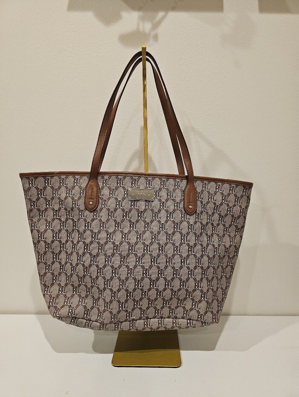 EUC Ralph Lauren Brown Logo Tote Bag - Classic Signature Canvas